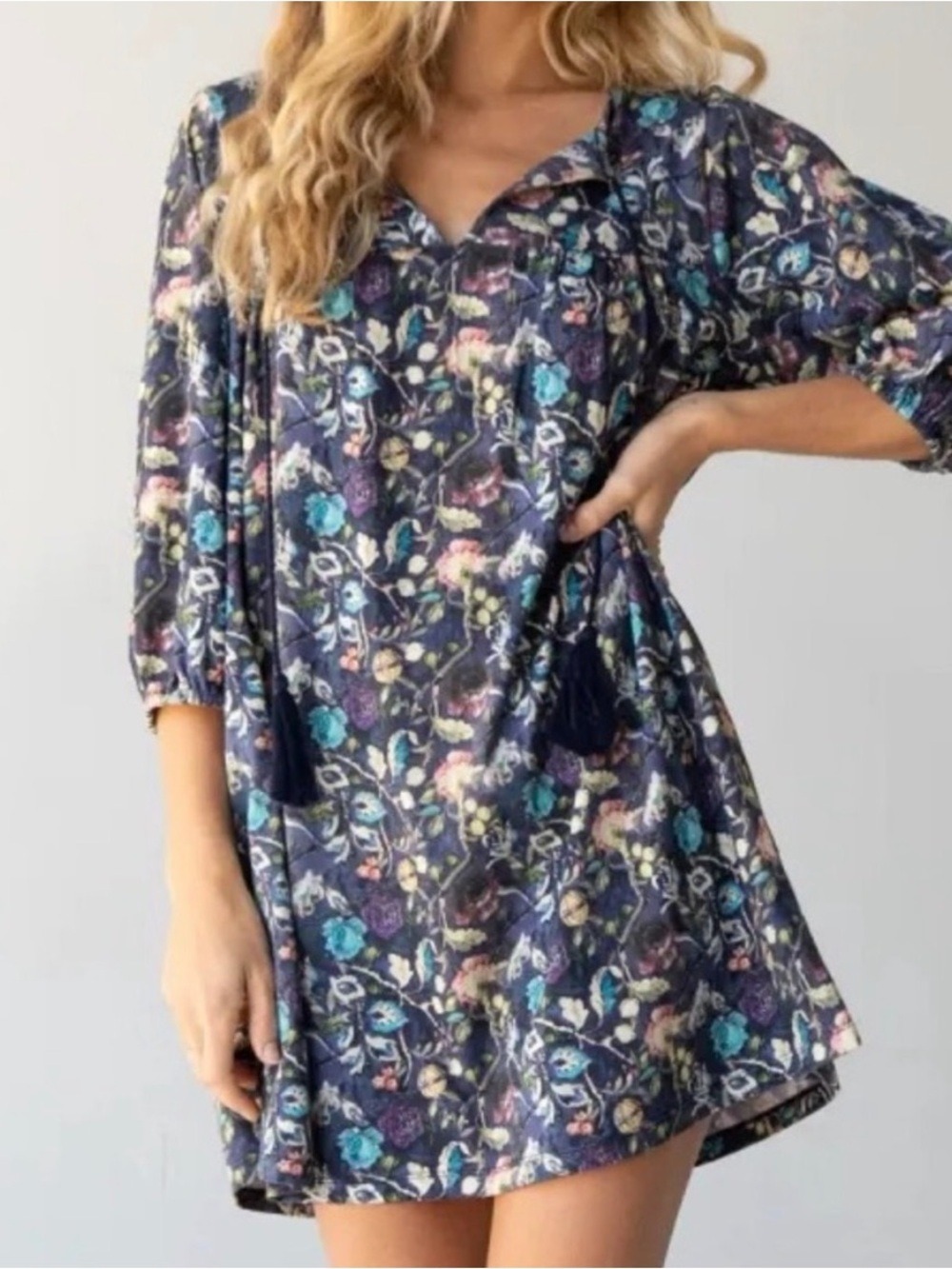 Women's Natural Life Floral Tunic Dress Size M Blue Multi-color